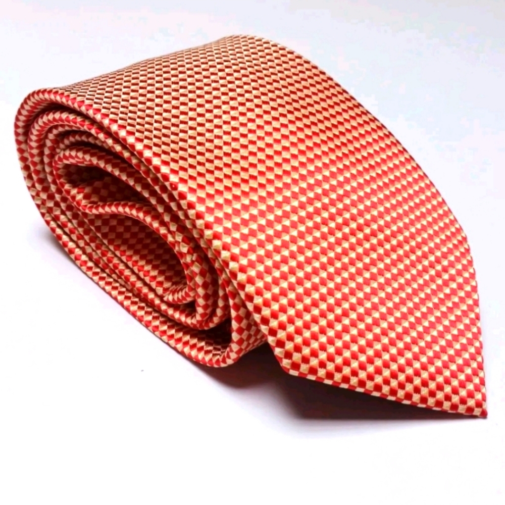 Jon VanDyk Holland Tie Hand Made 58" Long 3 1/4" Wide Red & White